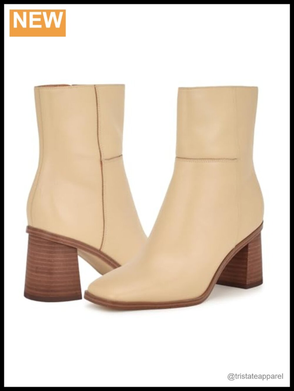 Nine West Dither Ankle Boots Leather Square Toe Flare Heel Zip Closure Booties